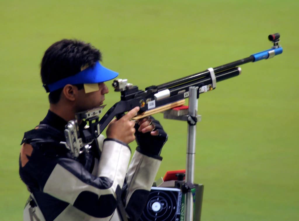 Abhinav Bindra in the 10-meter Air Rifle event at the 2008 Olympics