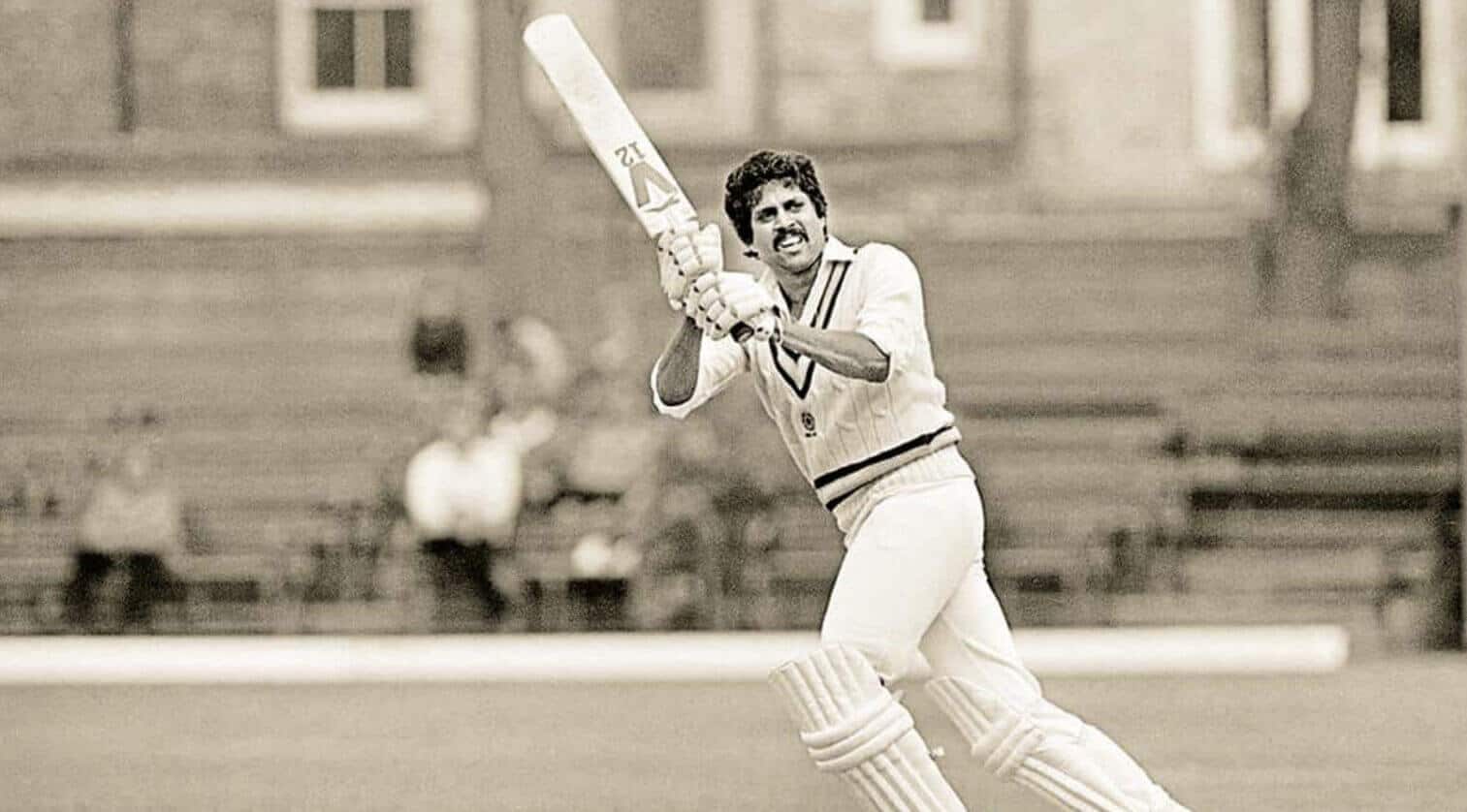 Kapil Dev, one of the best Indian cricket players ever, showcases his skills with the bat