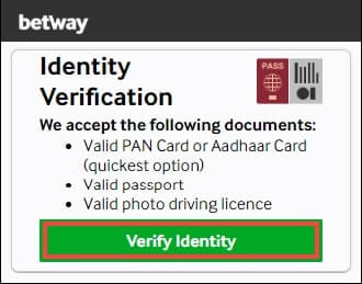 Screenshot of step 1 in verifying your account at Betway