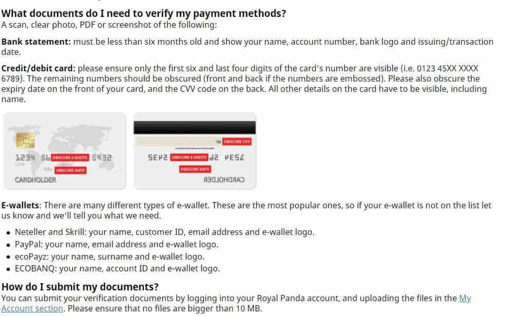 Screenshot from Royal Panda on account verification