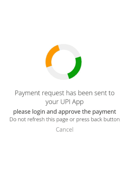 Screenshot of the payment request being sent to your UPI app for PhonePe