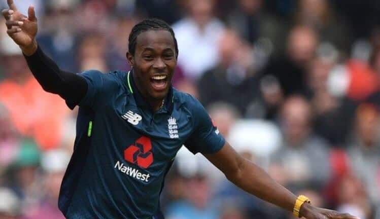 Jofra Archer celebrating while playing for England. He's our choice for top bowler for his side in our India vs England First T20I Betting Tips & Predictions