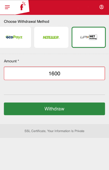 Screenshot of the third step of how to withdraw