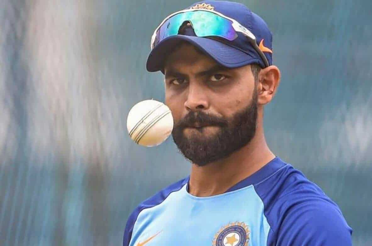 Ravi Jadeja looking on while playing for India