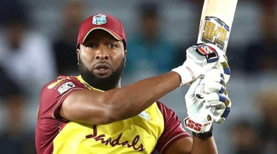 Pollard playing for the West Indies looking shocked