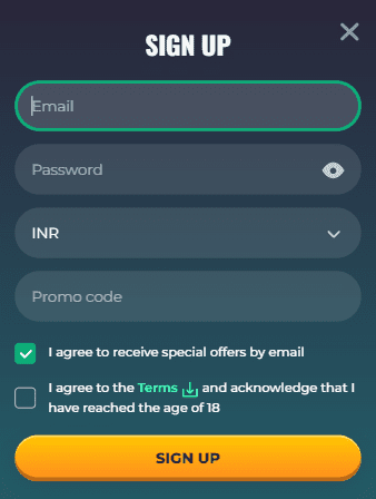 Screenshot of the second step to sign up at RokuBet