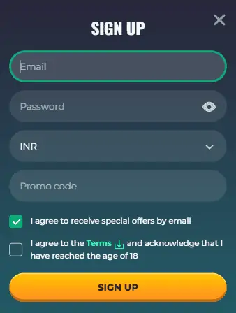 Screenshot of the second step to sign up at RokuBet