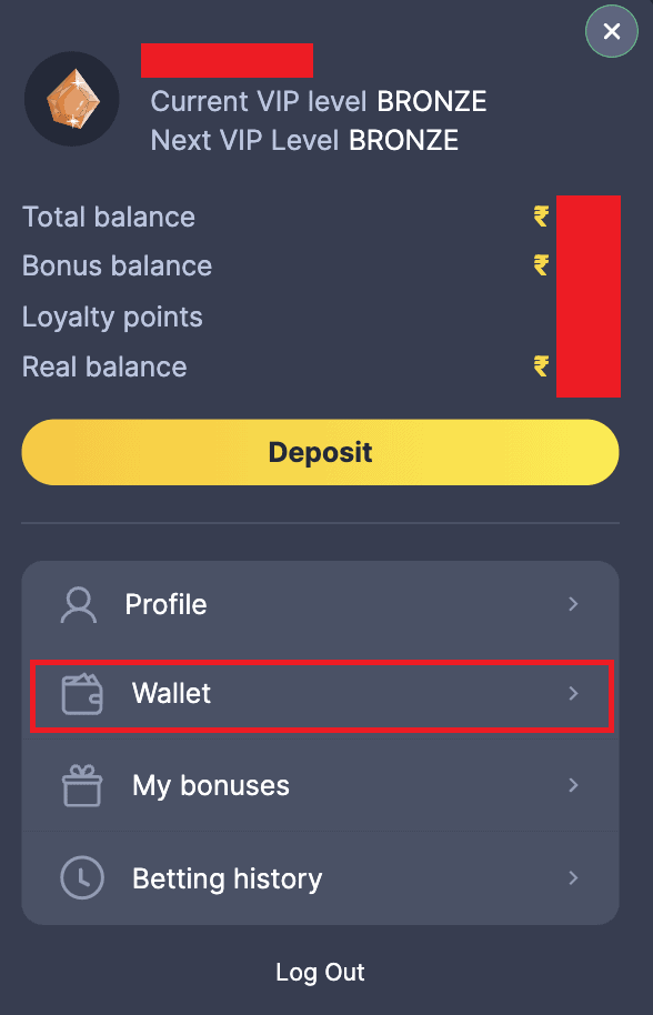 Screenshot of the second step to withdraw at Bettilt