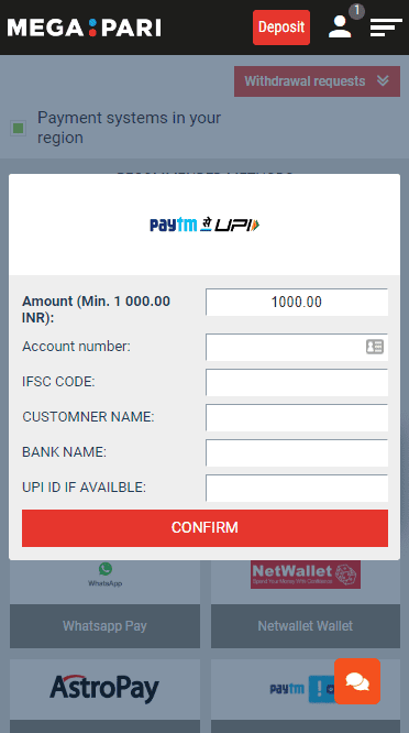 Screenshot of the fourth step to withdraw from Megapari